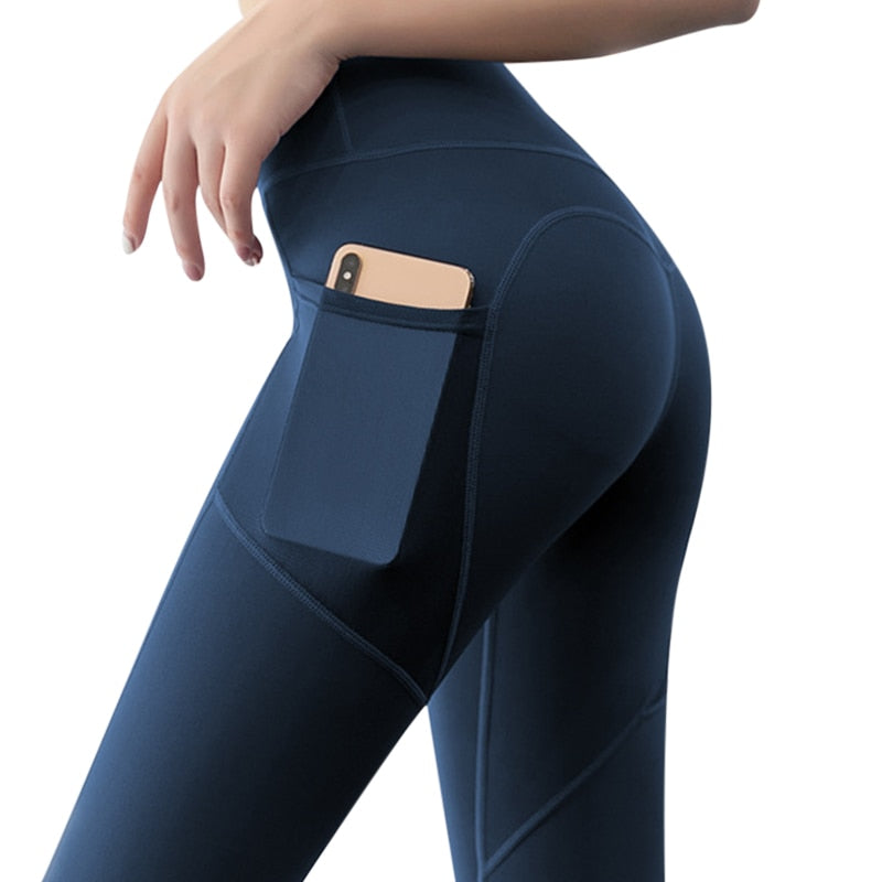 Black Sexy Women Yoga Sport Leggings Phone Pocket Fitness Running Pants Stretchy Sportswear Gym Leggings Slim Yoga Pant