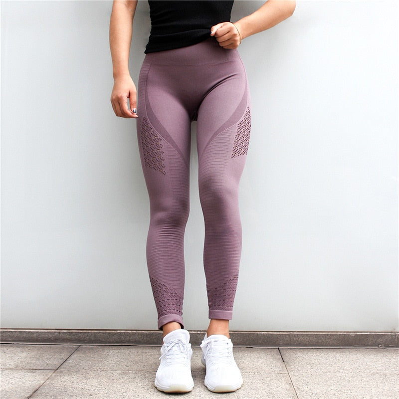 Diqian Super Stretchy Women Gym Tights Energy Seamless Tummy Control Yoga Pants High Waist Sport Leggings Purple Running Pant