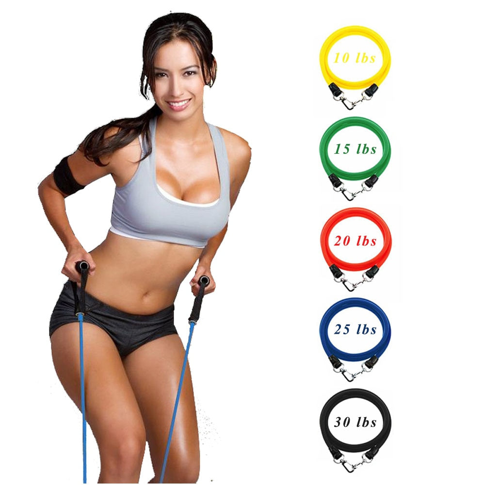 11PCS Resistance Band Set Exercise Pull Rope Latex Tubes Foam Handle Door Anchor Straps for Fitness Yoga Training Sport Workout