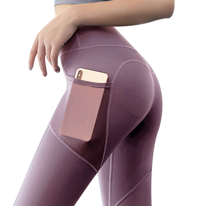 Black Sexy Women Yoga Sport Leggings Phone Pocket Fitness Running Pants Stretchy Sportswear Gym Leggings Slim Yoga Pant